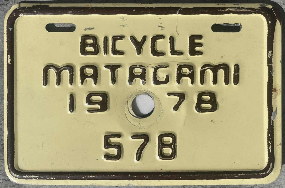Plaque d'immatriculation BICYCLE Ville de Matagami de 1978