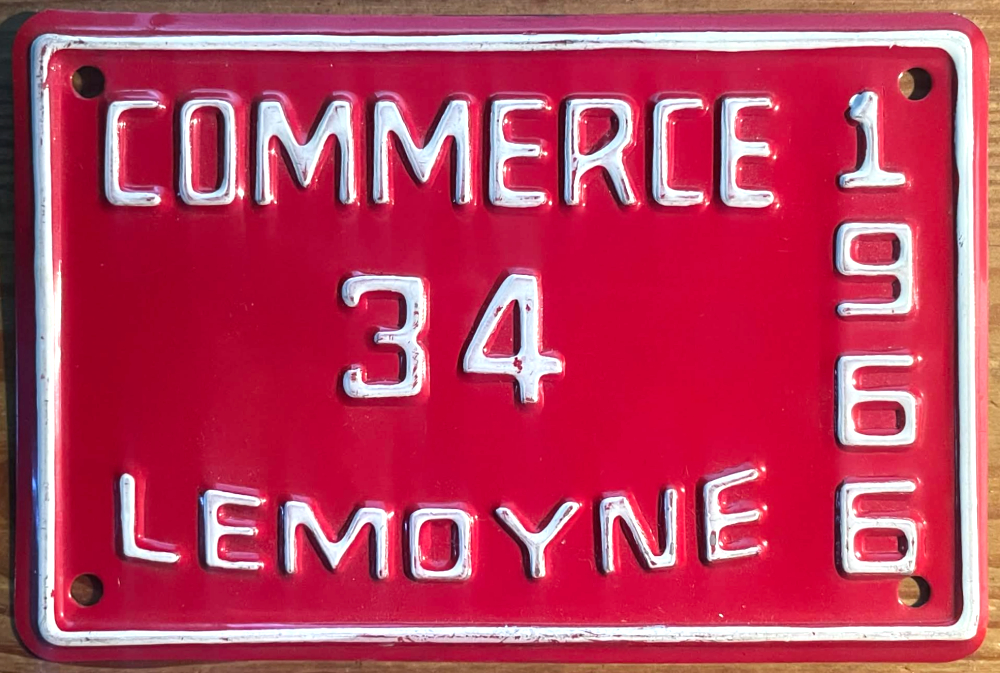 Plaque d'immatriculation COMMERCE Ville de LeMoyne de 1966