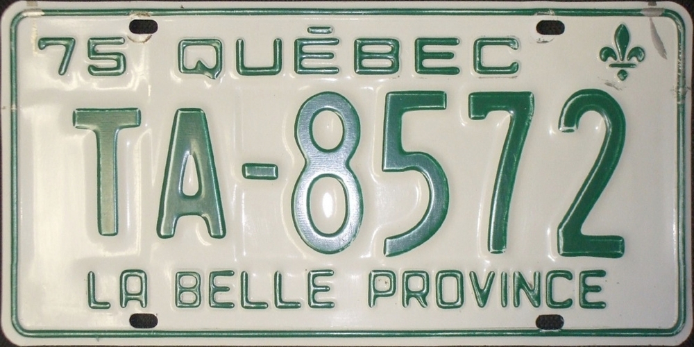 Plaque d'immatriculation de taxi d'agglomération du Québec de 1975