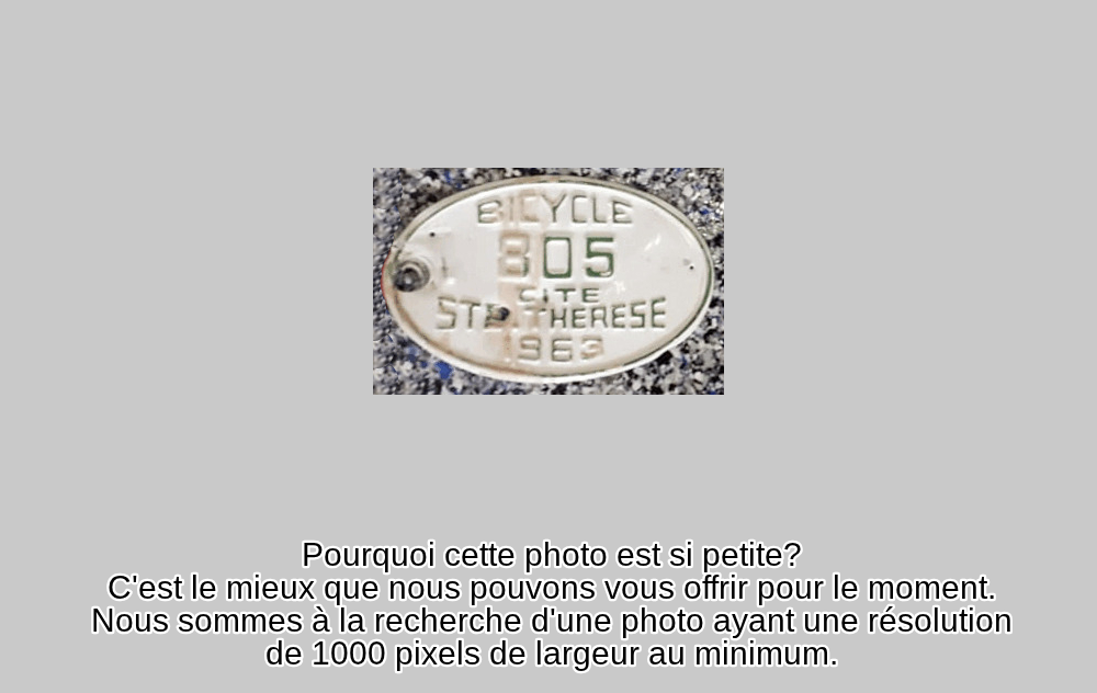 Plaque d'immatriculation BICYCLE Ville de Sainte-Thérèse de 1963