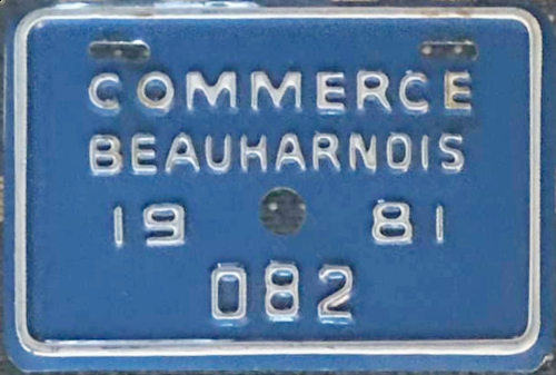 Plaque d'immatriculation COMMERCE Ville de Beauharnois de 1981