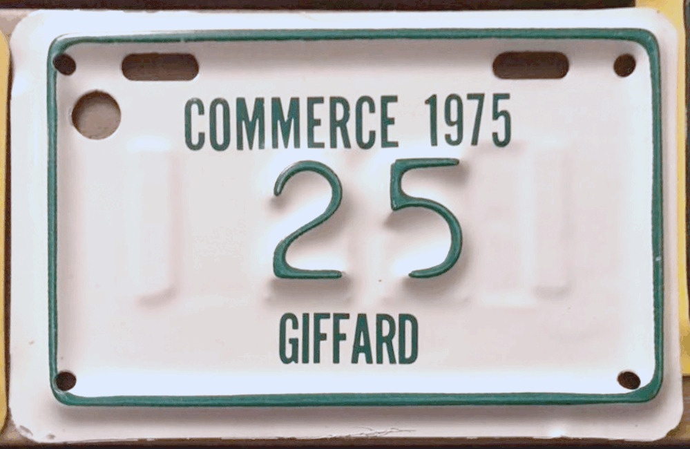 Plaque d'immatriculation COMMERCE Ville de Giffard de 1975