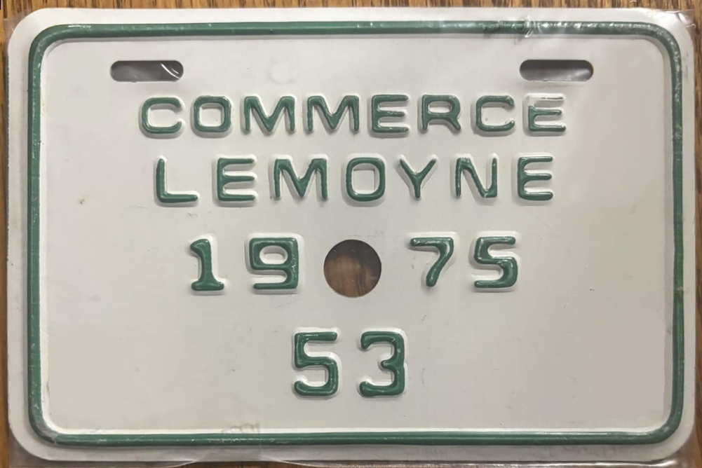 Plaque d'immatriculation COMMERCE Ville de LeMoyne de 1975