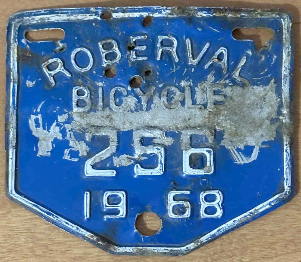 Plaque d'immatriculation BICYCLE Ville de Roberval de 1968