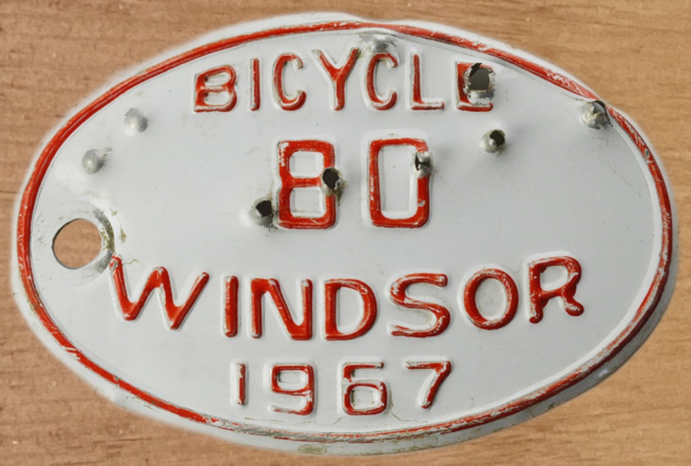 Plaque d'immatriculation BICYCLE Ville de Windsor de 1967