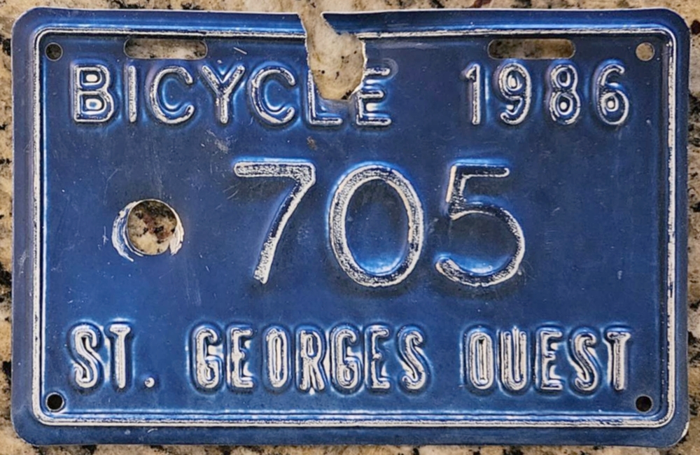 Plaque d'immatriculation BICYCLE Ville de Saint-Georges-Ouest de 1986