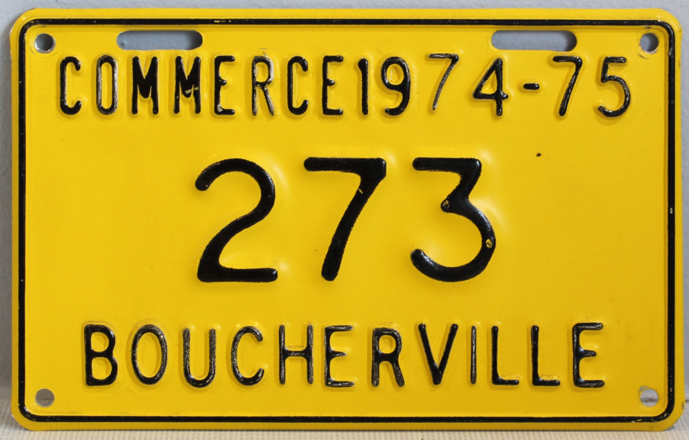 Plaque d'immatriculation COMMERCE Ville de Boucherville de 1974-75