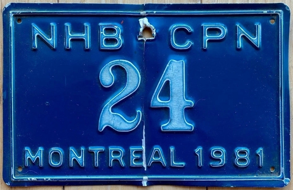 Plaque d'immatriculation du National Harbours Board / Conseil des ports nationaux de Montréal de 1981