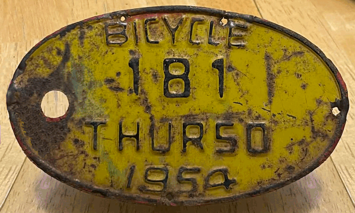 Plaque d'immatriculation BICYCLE Ville de Thurso de 1954