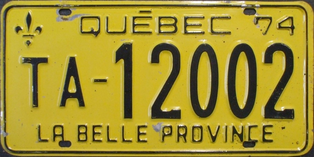 Plaque d'immatriculation de taxi d'agglomération du Québec de 1974