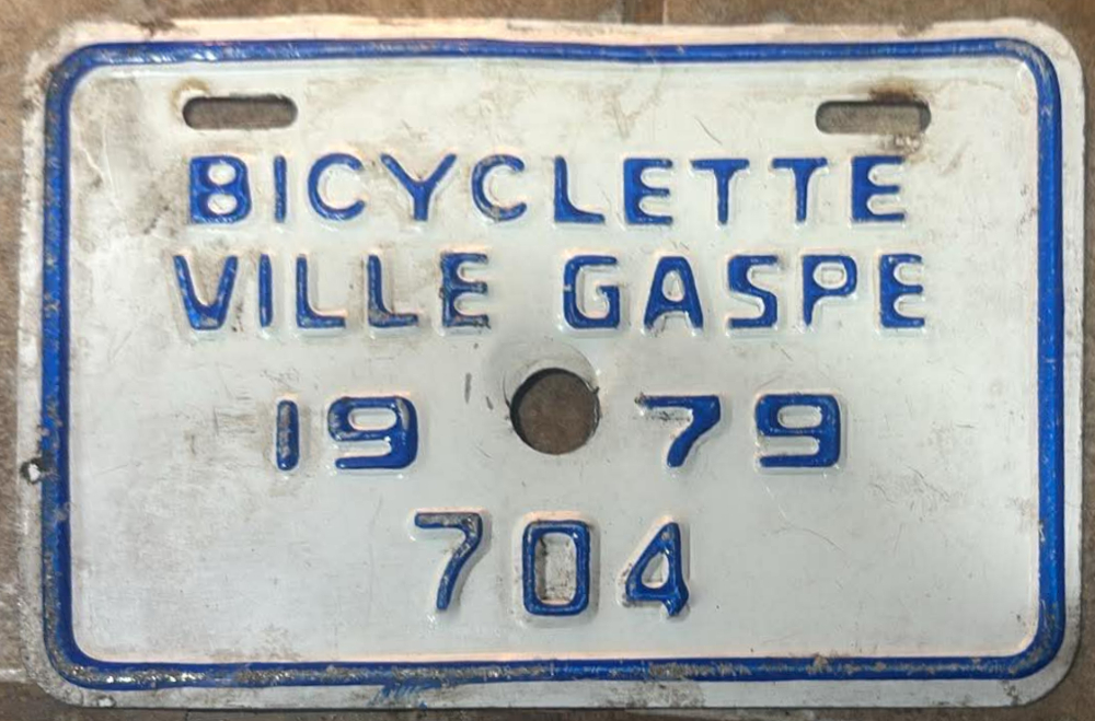 Plaque d'immatriculation BICYCLE Ville de Gaspé de 1979
