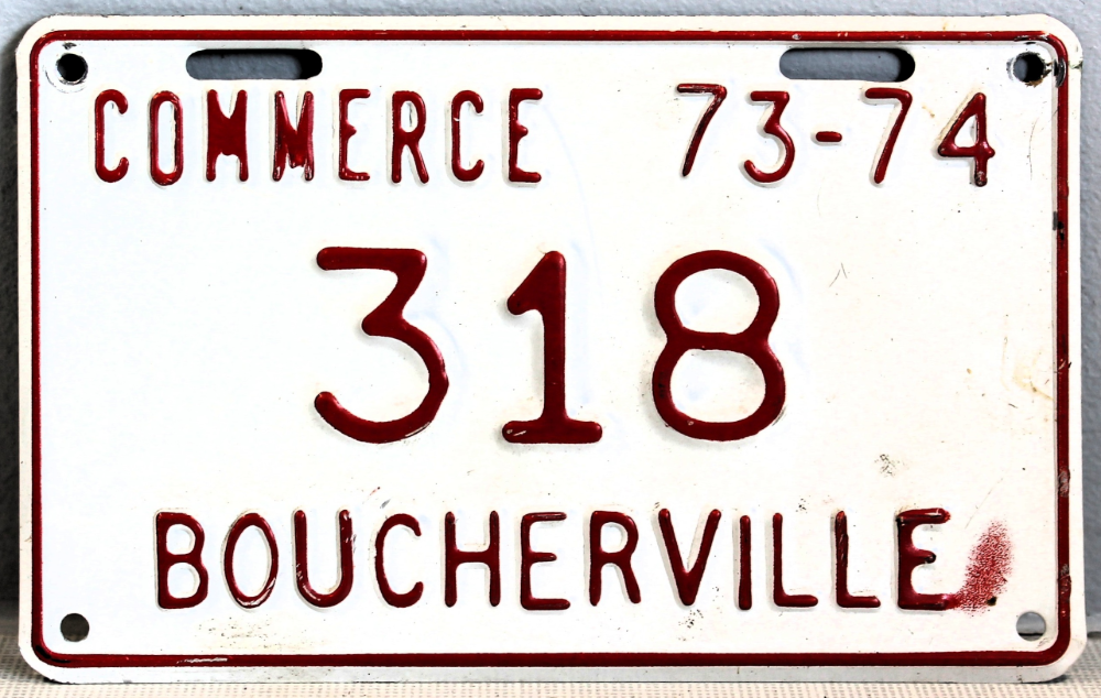 Plaque d'immatriculation COMMERCE Ville de Boucherville de 1973-74