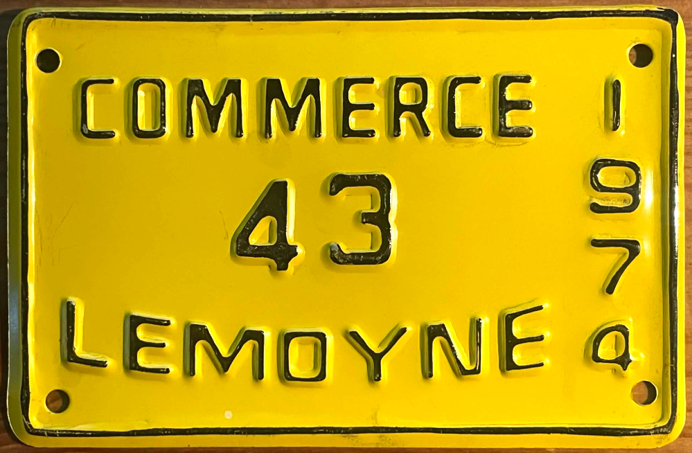 Plaque d'immatriculation COMMERCE Ville de LeMoyne de 1974