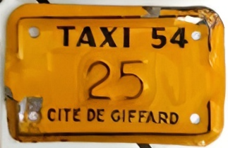 Plaque d'immatriculation TAXI Ville de Giffard de 1954