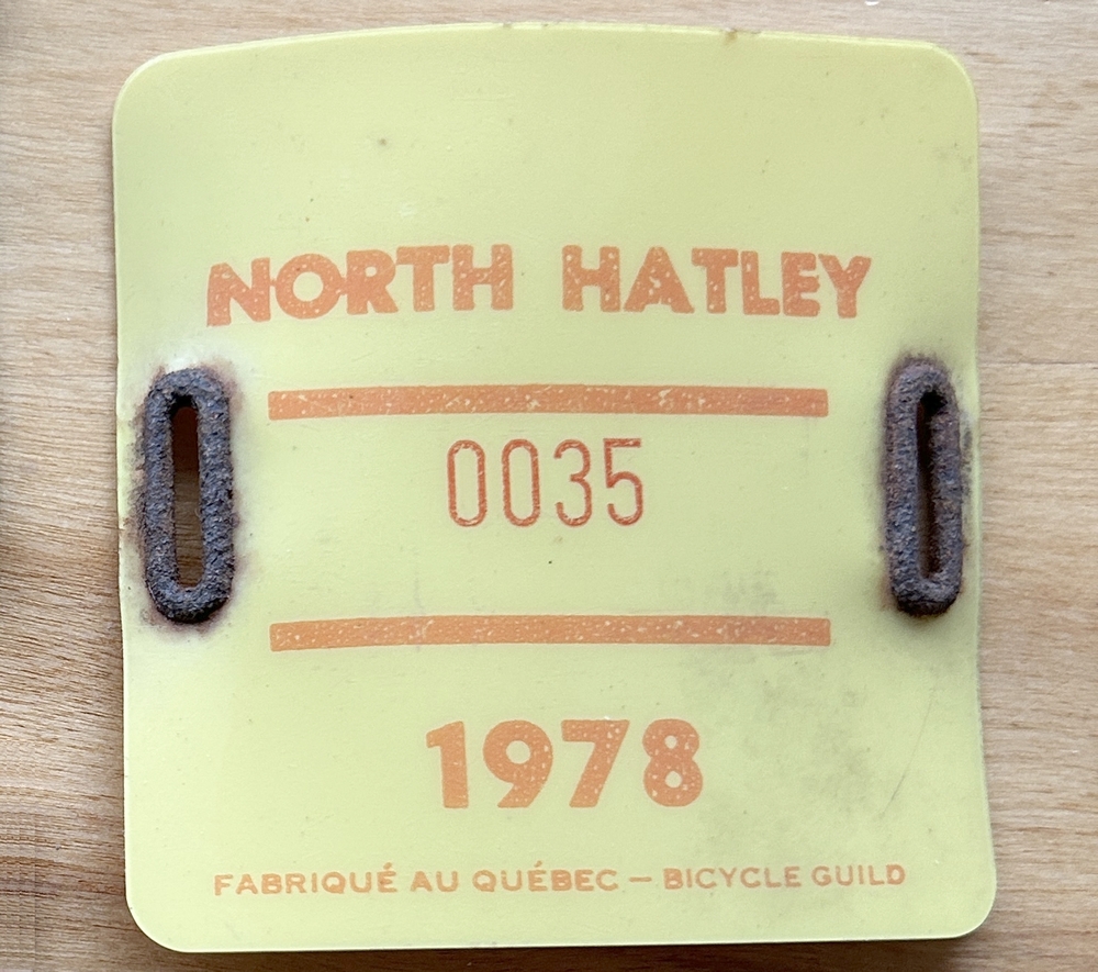 Plaque d'immatriculation BICYCLETTE Village de North Hatley de 1978