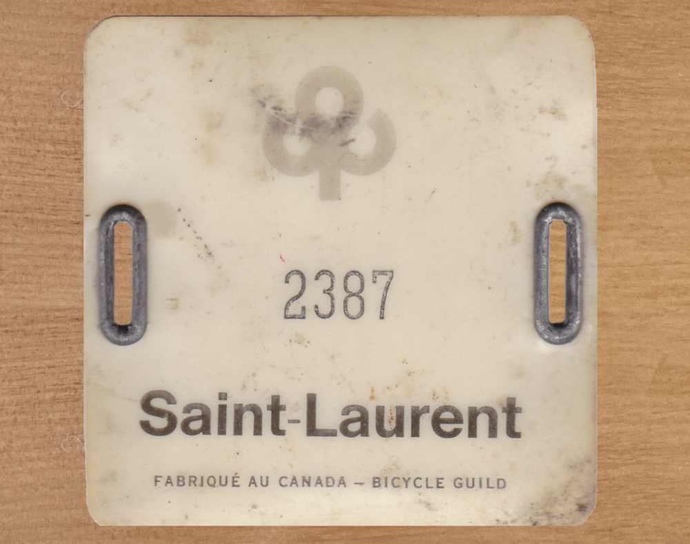 Plaque d'immatriculation BICYCLETTE Ville de Saint-Laurent
