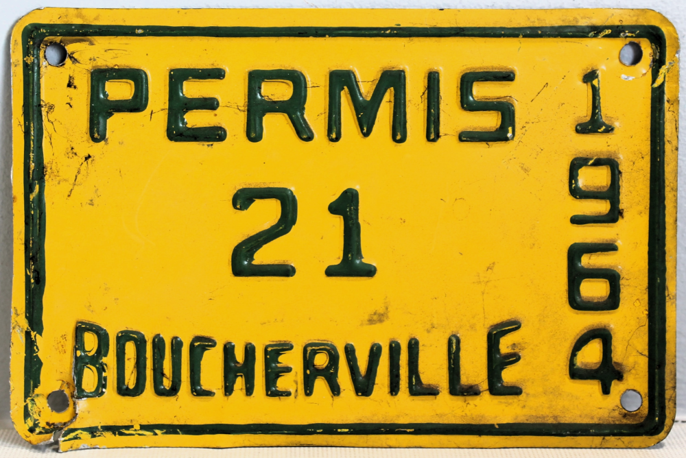 Plaque d'immatriculation PERMIS Ville de Boucherville de 1964
