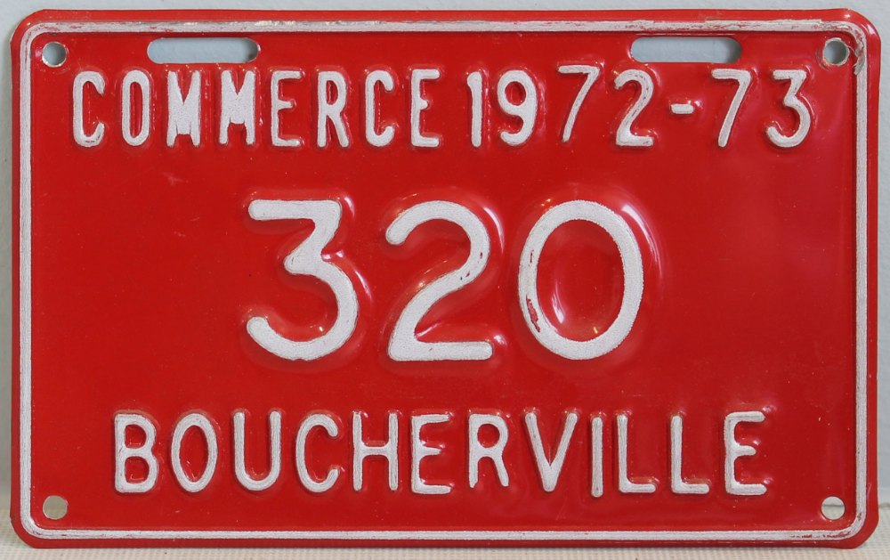 Plaque d'immatriculation COMMERCE Ville de Boucherville de 1972-73