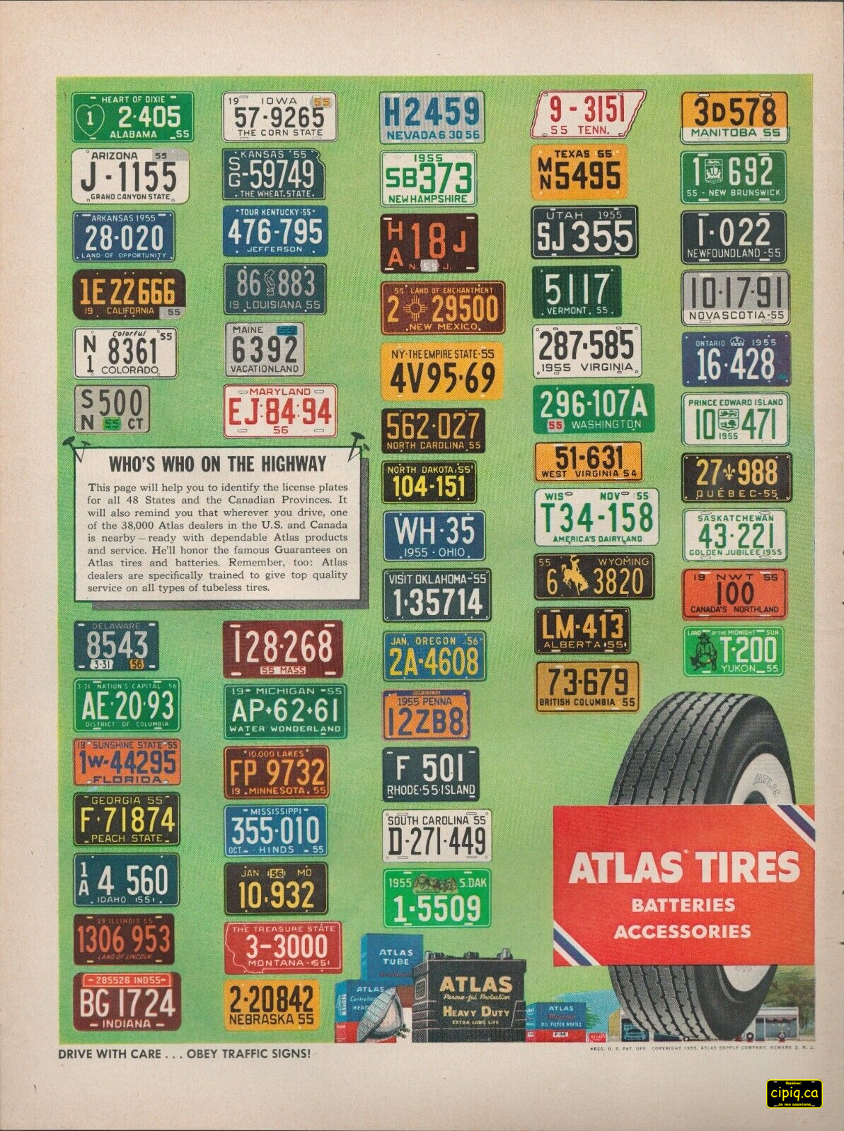 Publicité Atlas Tire 1955