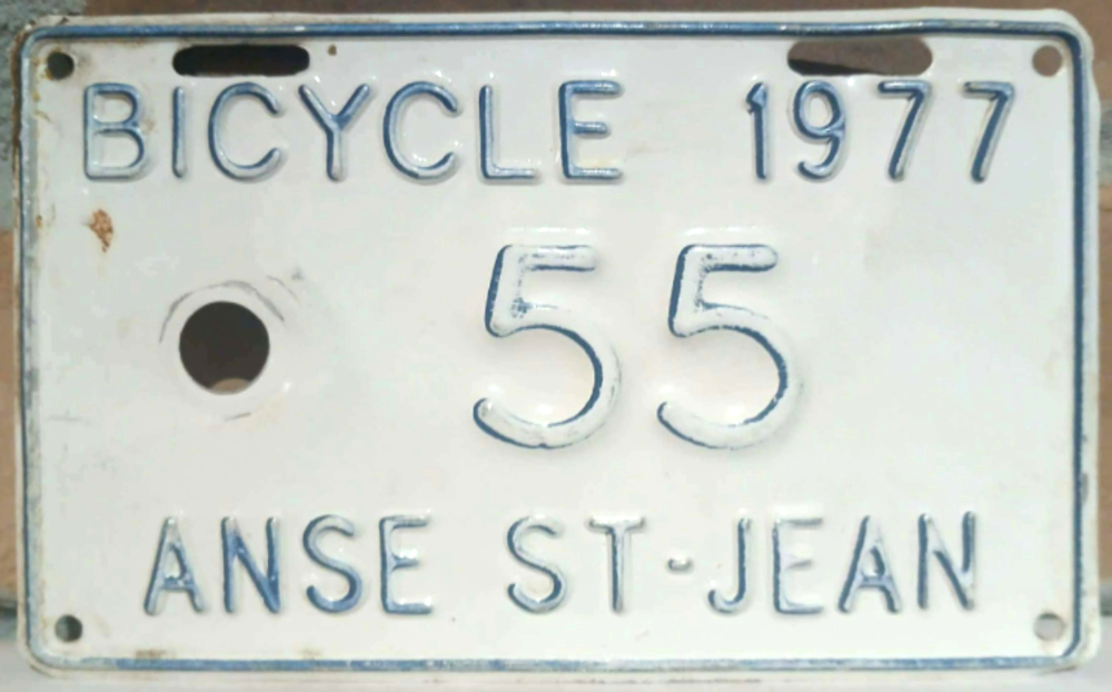 Plaque d'immatriculation BICYCLE Municipalité de L'Anse-Saint-Jean de 1977