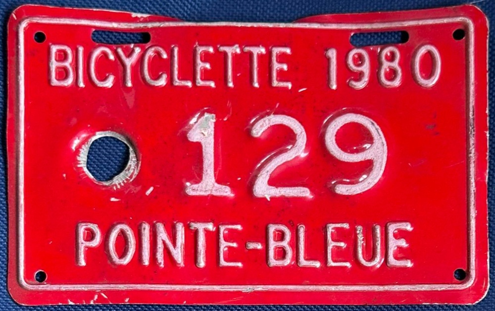 Plaque d'immatriculation BICYCLETTE Pointe-Bleue (Mashteuiatsh) de 1980