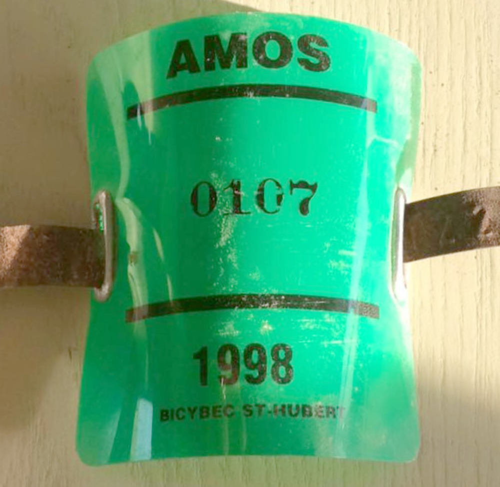Plaque d'immatriculation BICYCLETTE Ville d'Amos de 1998