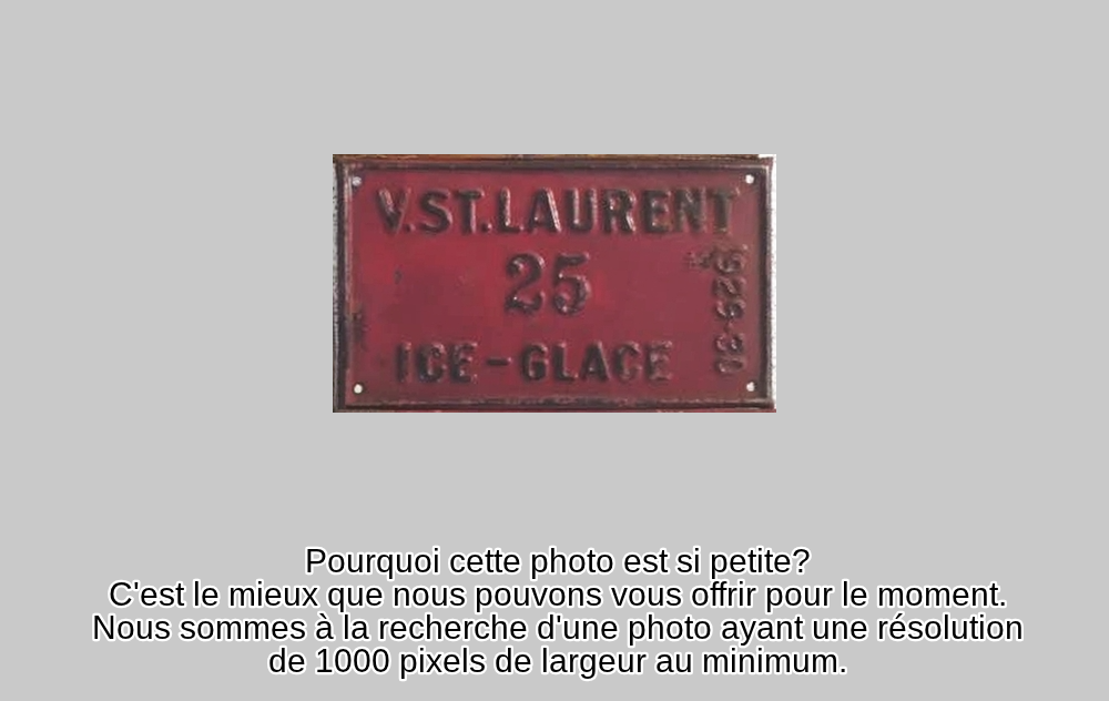 Plaque d'immatriculation GLACE Ville de Saint-Laurent de 1929-30