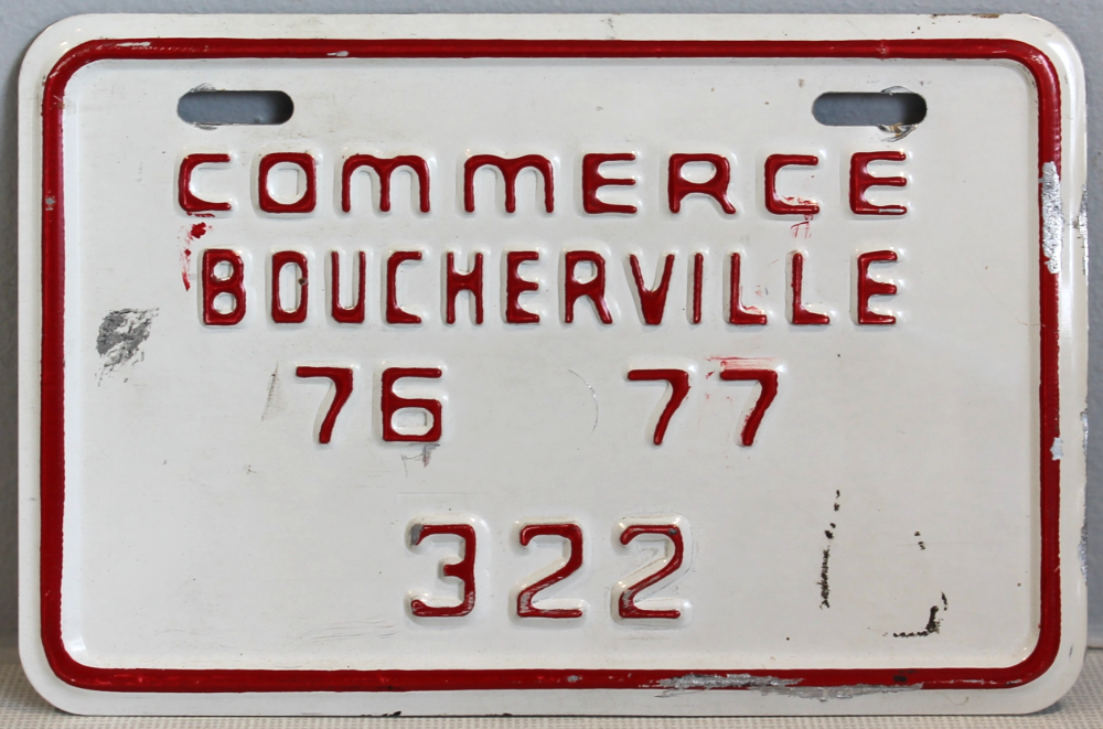 Plaque d'immatriculation COMMERCE Ville de Boucherville de 1976-77
